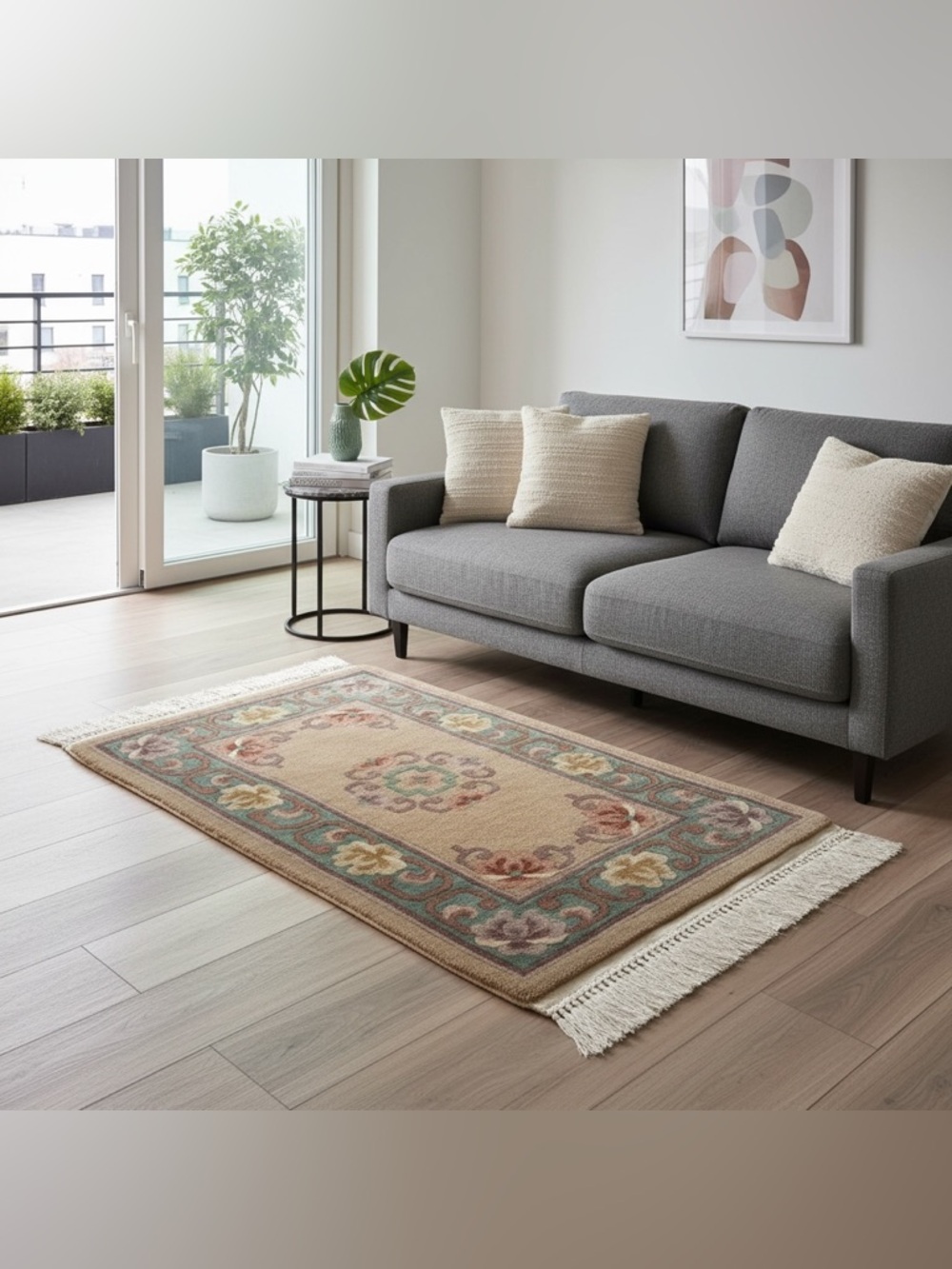 Trans‑Ocean Hand‑Carved Wool Accent Rug | 2x3 | Floral Border | Vintage